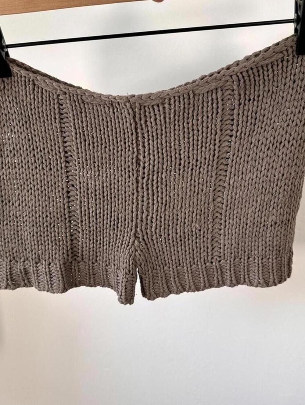 Chan Luu Crochet Knit Shorts XS Brown Boho Cable Knit Drawstring Festival Beach - Picture 6 of 8